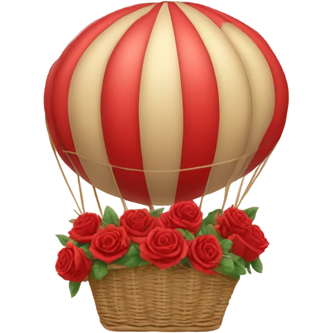 red hot air balloon and beige basket with roses emoji
