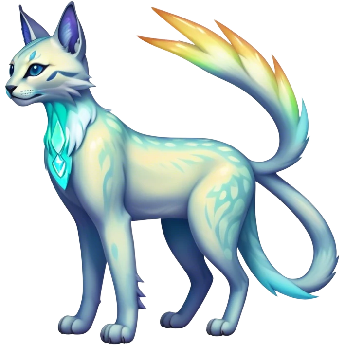 An iridescent transparent luminescent colorful lynx-caracal-serval-fakemon-Digimon-creature-hybrid emoji
