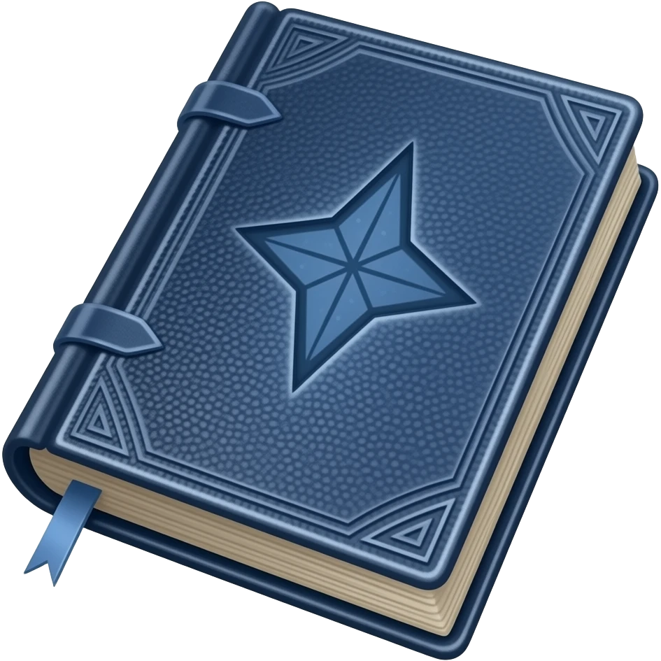 dark blue spell book with four point diamond star on cover emoji