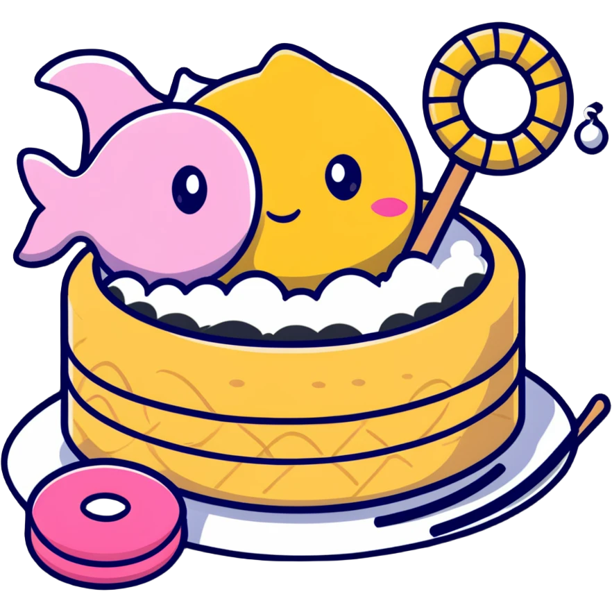 A sleek, modern Apple-inspired design with fish cake with pink swirl, rice cracker, and dango arranged in a clean, minimalist style with subtle Apple company aesthetic emoji