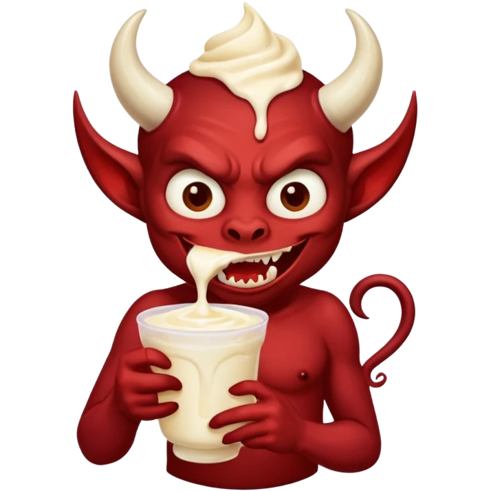 a demon eating a cup of vanilla yogurt emoji
