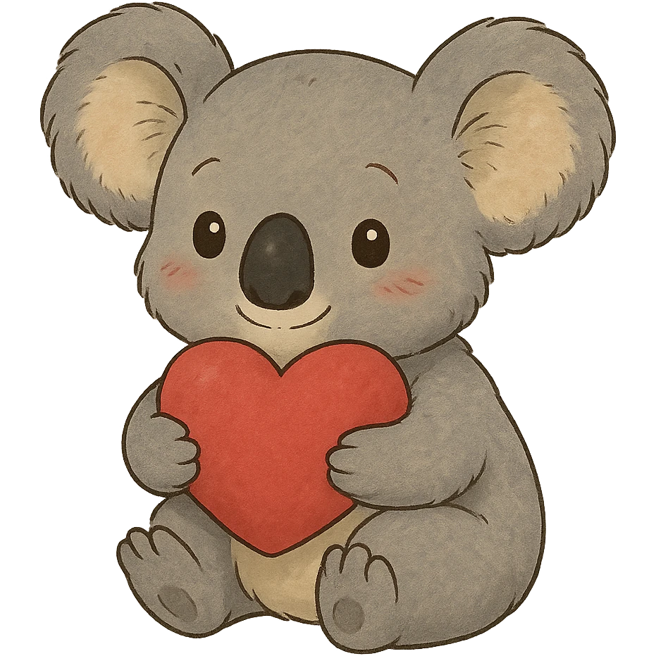 cartoon koala holding a heart in ghibli style emoji