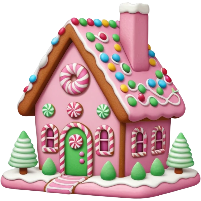 Cute pink gingerbread house emoji
