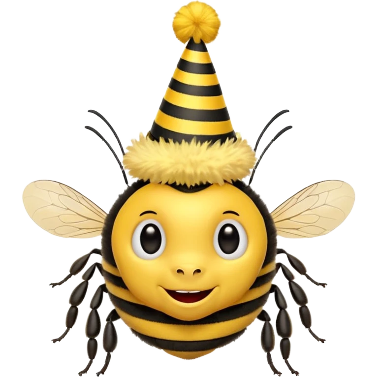Bees with red Birthday Hat, Happy bee with striped party hat emoji
