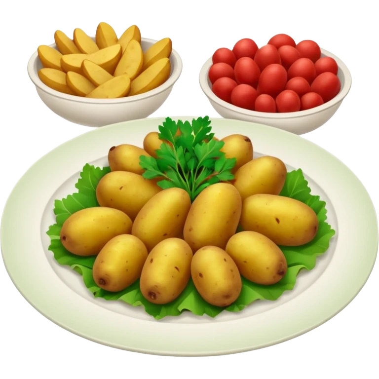 prato de jantar de buffet com batatas carnes e vegetais verdes emoji