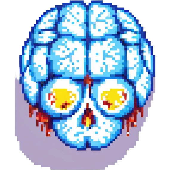 Change this 3D melting brain icon to pink color, keep it fully front facing with pixel art accents and shiny look, background transparent. emoji