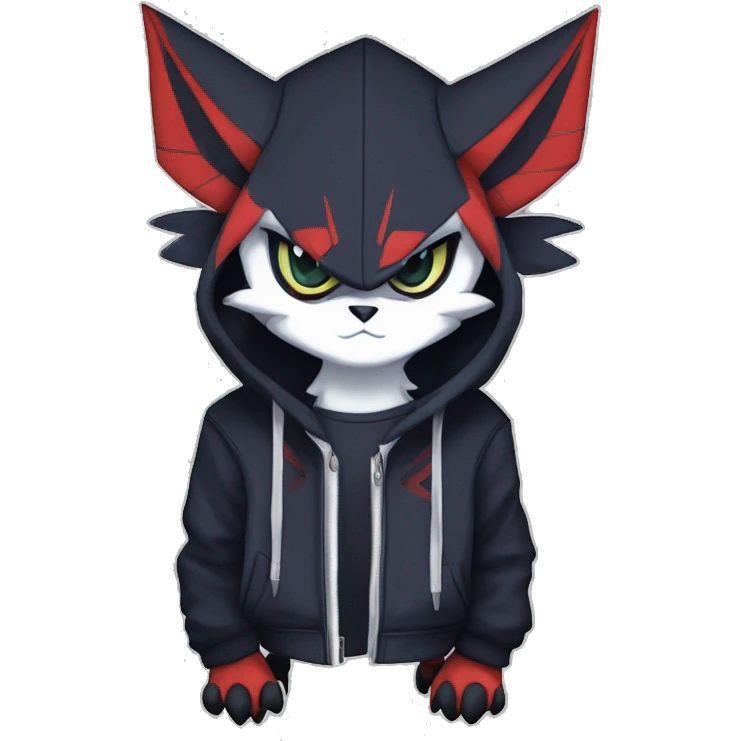 Cool Dark Edgy Absol-Noivern-Quilava-Litten-Pokémon with edgy stripes hoodie spiked collar punk Full Body emoji
