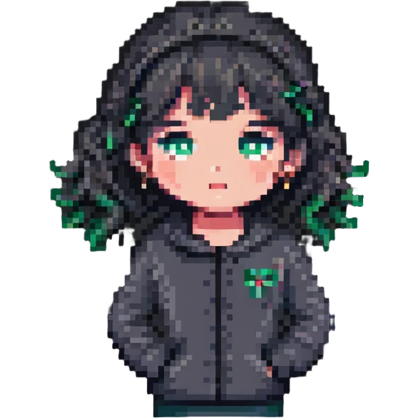 shy girl tucking her hair behind her ear, pixel art style emoji