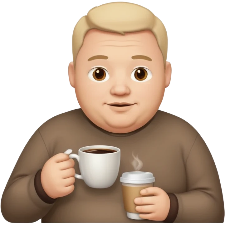 fat man, hold a cup of coffee emoji