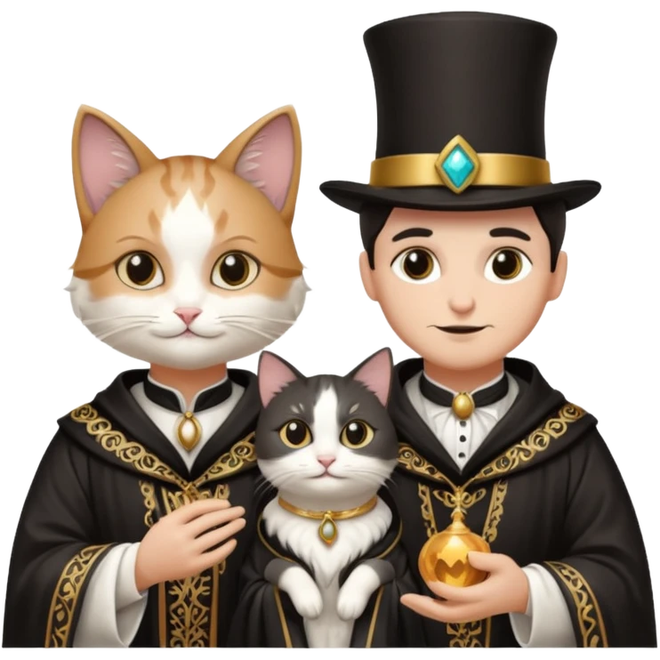magician couple and their pet cat emoji