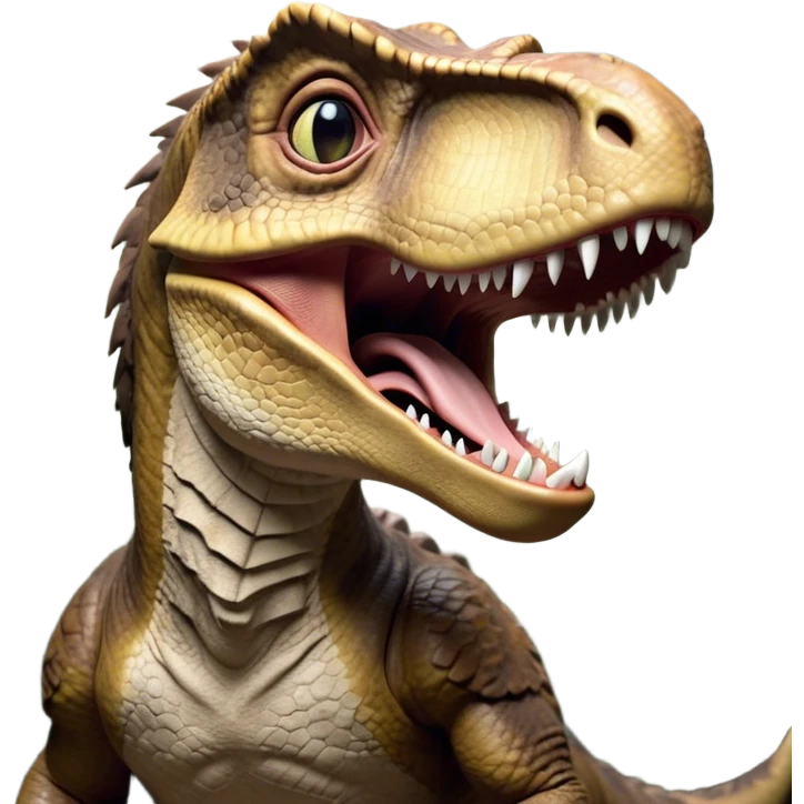 Cinematic Realistic Cute Yawning velociraptor/T-rex Portrait Emoji, Head tilted slightly with a dramatic, wide-open yawn, showcasing a massive, rugged scaled hide with subtly drooping features and half-closed, drowsy eyes rendered in authentic prehistoric detail, high shine, relaxed yet expressive, styled with a dash of ancient charm, soft glowing outline, capturing the essence of a sleepy yet affectionate velociraptor/T-rex that appears ready to stretch out and settle into a timeless nap! emoji