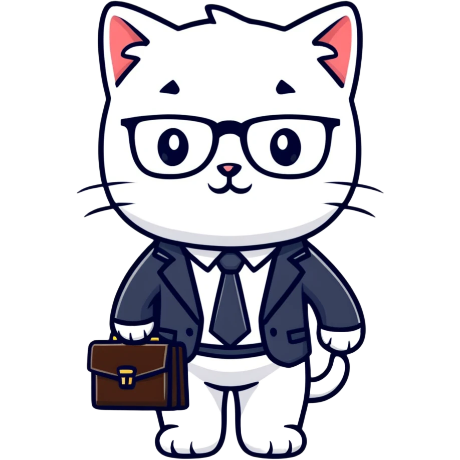 kitten in a suit holding a briefcase and wearing glasses emoji