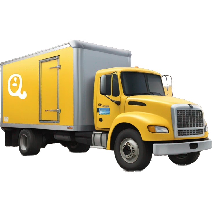 a refrigerated yellow truck by the sunset emoji