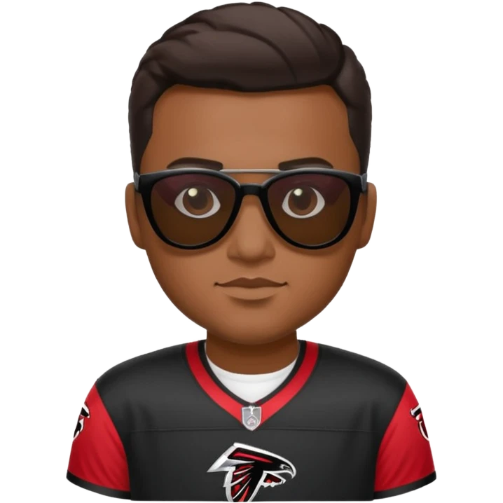 Brown skin men with black sunglasses and an Atlanta falcons jersey emoji