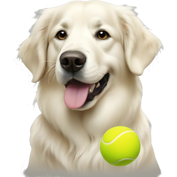 white golden retriever with tennis ball emoji