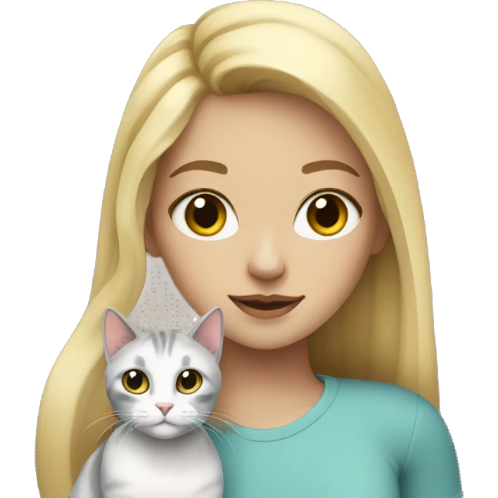 blonde girl with a gray, multi-colored and black-white cat emoji