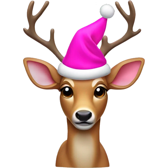 Deer with pink Santa hat emoji