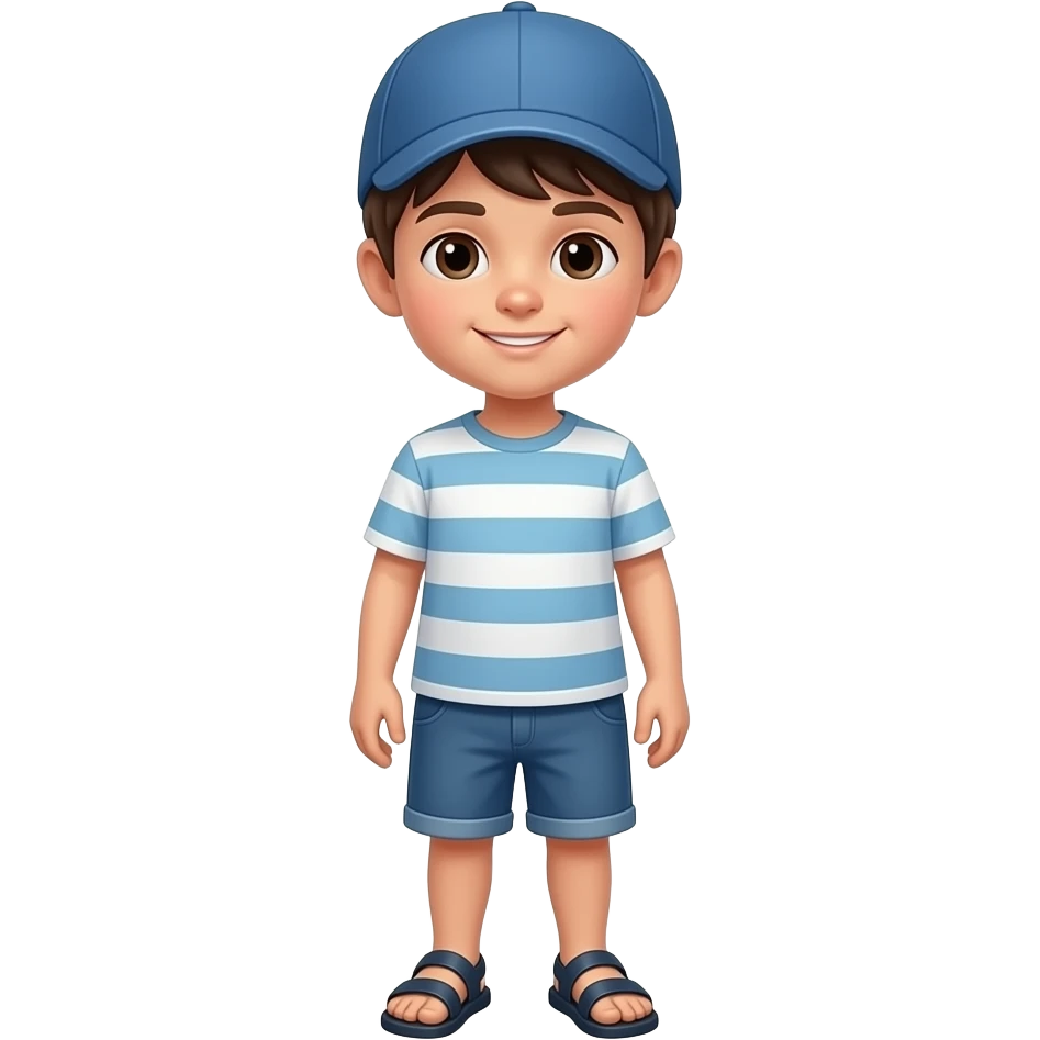 boy wearing t-shirt. shorts, sandals and cap emoji
