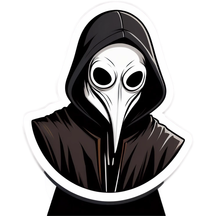 Man wearing a black plague doctor mask in a hood being angry emoji