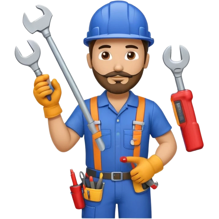 Hispanic HVAC technician with goatee beard as an action figure logo with HVAC tools emoji
