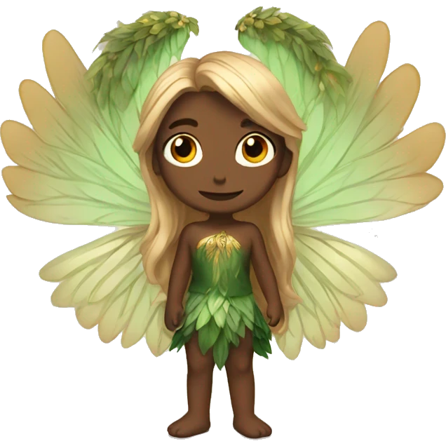 big wings, Beautiful, fairy, gold, brown, dark green, green, long hair emoji