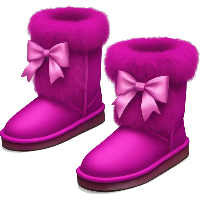 Realistic pair of magenta Ugg fur boots with silk ribbon bows. emoji