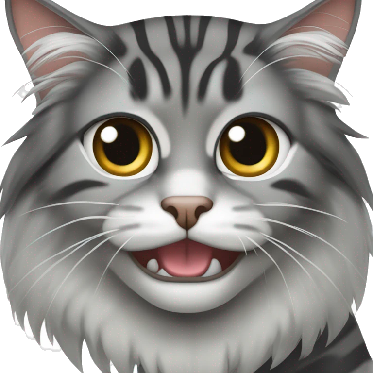 domestic long haired black and grey tabby cat with angrily slanted eyes emoji