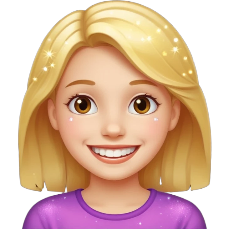 Girl Smily face with teeth and sparkles around it emoji