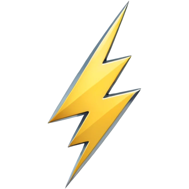 A lightning bolt emoji made of polished silver chrome, sharp yet rounded edges, glossy metallic surface, soft reflections, minimal futuristic design, iOS emoji style, centered, clean white background emoji