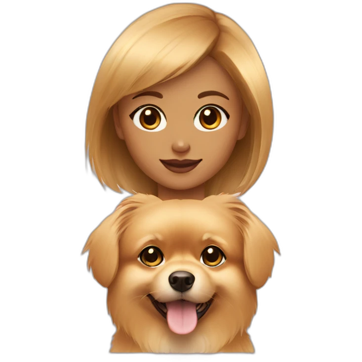 Girl with bang cut golden small Pomeranian dog emoji