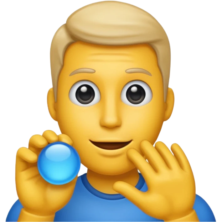 Emoji con una faccia blu giga chad con una mano con un dito che indica il mento emoji