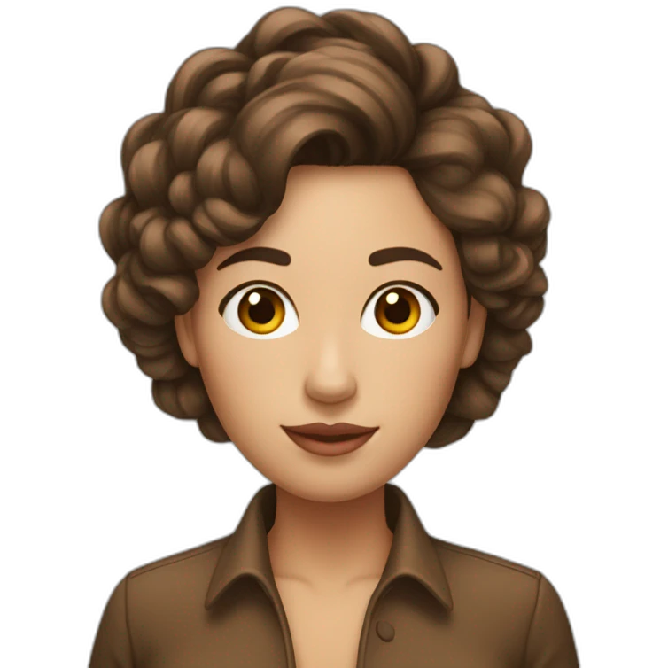 femme aux cheveux brun avec un chinion emoji
