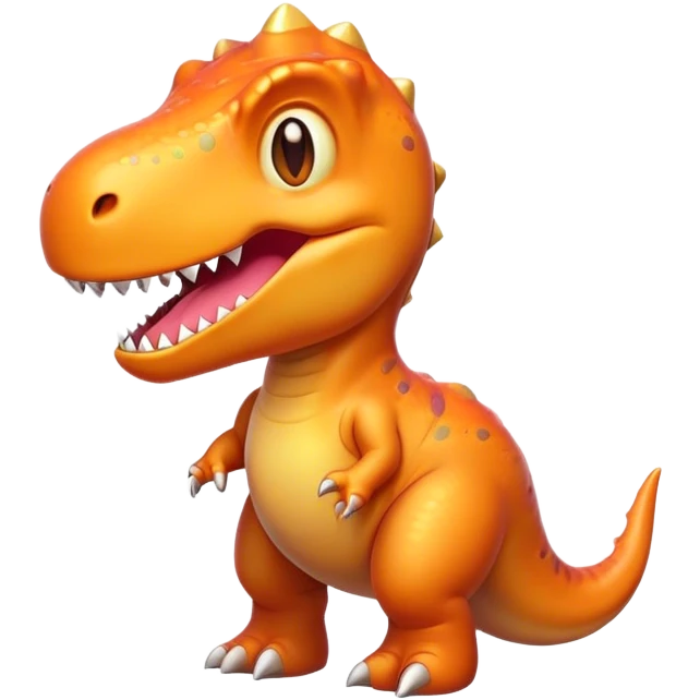 Cinematic Cute T-rex Portrait Emoji, Head tilted playfully with a big, endearing smile, featuring a compact, fierce yet friendly form with a massive head, tiny arms, and sparkling, mischievous eyes, Simplified yet irresistibly adorable features, highly detailed, glowing with a warm, inviting prehistoric glow, high shine, affectionate and lively, stylized with a touch of whimsical dinosaur charm, soft glowing outline, capturing the essence of a mischievous yet lovable T-rex that seems as if it could stomp out of the screen into your heart! emoji