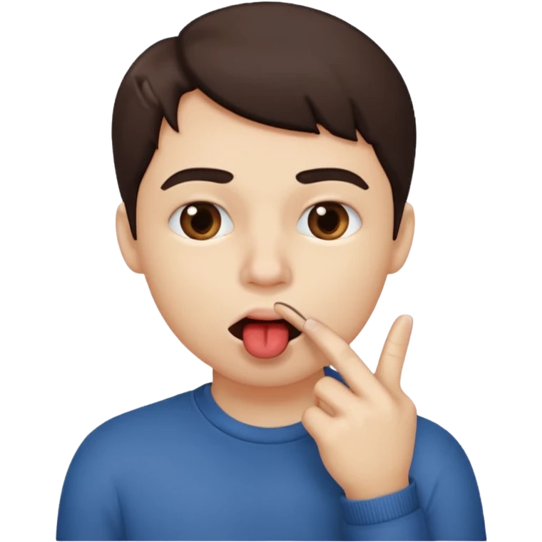 A lip biting with a finger in the mouth emoji