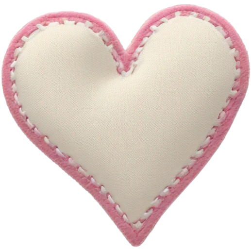 Fabric cream and pink heart with white stitching patches emoji