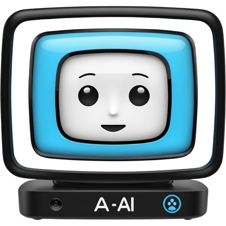 A 2d TV box facing the camera that reads AI emoji