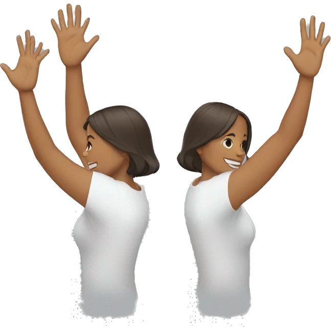 Woman with visible feet with both hands in the air emoji