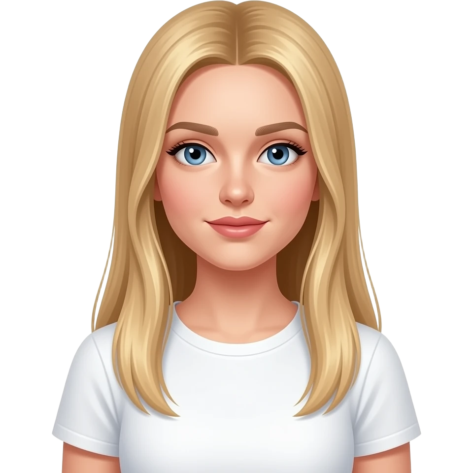 bella ragazza russa bionda capelli lisci lunghi e occhi chiari, con maglietta bianca e imolto nnamorata emoji