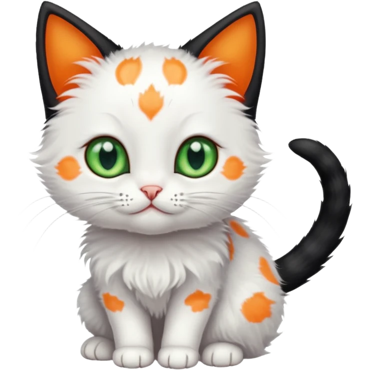Black kitten with green eyes with small white kitten with orange spots and blue eyes adorable cute tiny  emoji