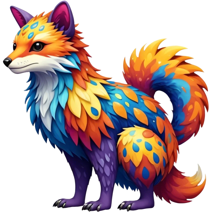 a colorful edgy vernid-fionbri-animal-creature with splash patterns full body emoji