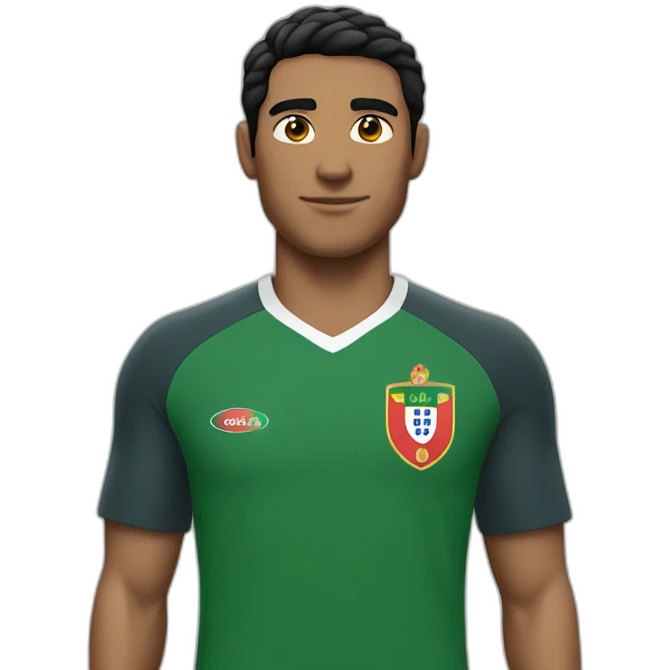 A man with black hair a Portugal team uniform emoji