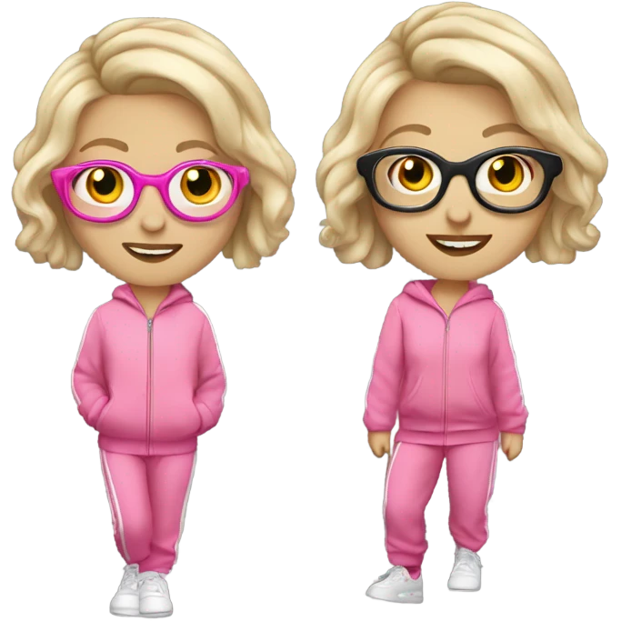 dancing-fair-haired-white-girl-pink-oversize-tracksuit wearing glasses  emoji