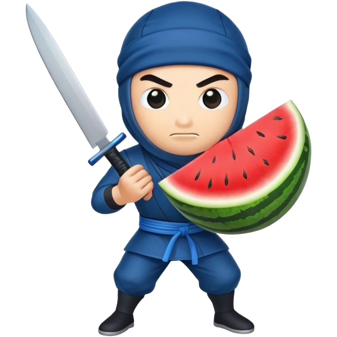 ninja in blue cuts the watermelon emoji