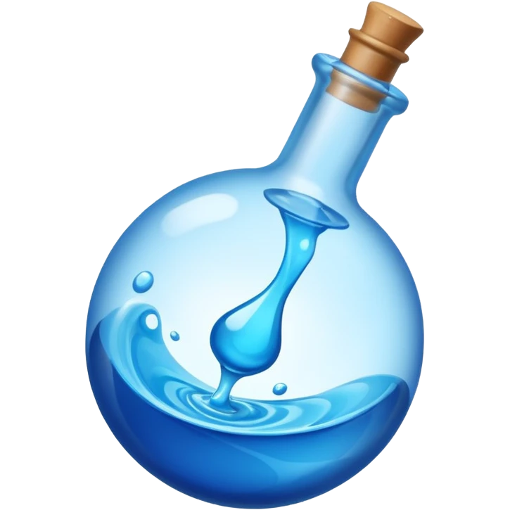 FANTASY MAGIC MANA BLUE POTION TILTED TO THE LEFT IN A CIRCLE BOTTLE very glossy emoji