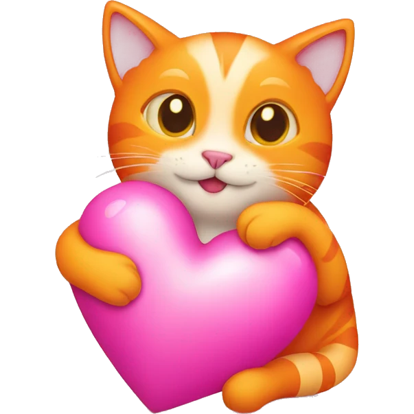 Orange cat hug a pink heart emoji