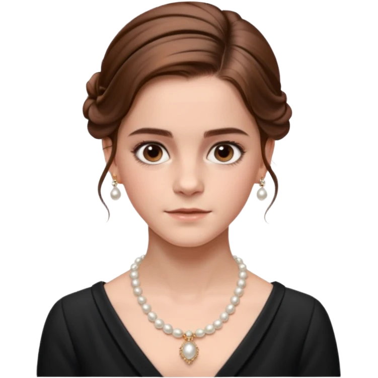 Cinematic Emma Watson Realistic Rococo Portrait, depicted with lifelike skin texture, subtle rosy undertones, and soft natural lighting that enhances the gentle contours of her face. Her intricately detailed brown hair is elegantly styled in an updo, emoji