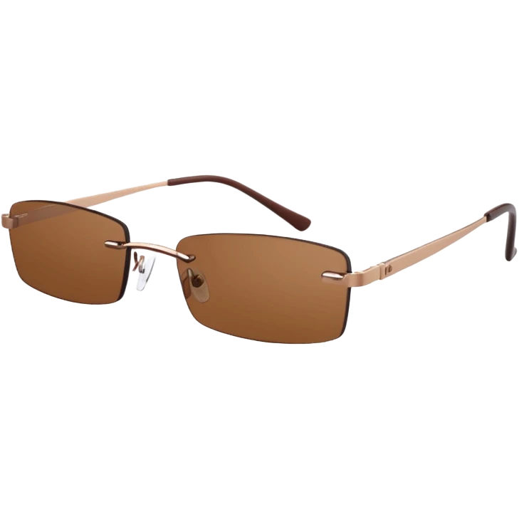 tiny Y2K brown rimless glasses, narrow rectangular lenses, angled view, brown lenses emoji