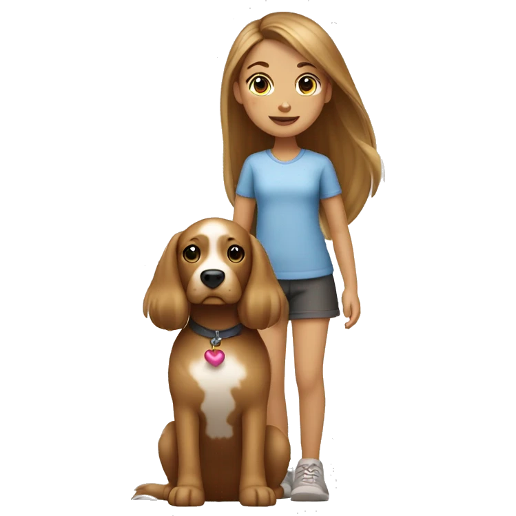 long light brown hair girl playing with her dog  emoji