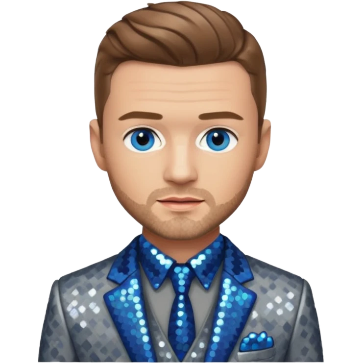 Justin Timberlake with light brown hair, blue eyes, sequin grey suit jacket emoji