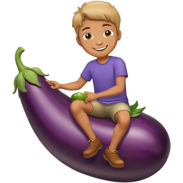 A boy riding an eggplant  emoji